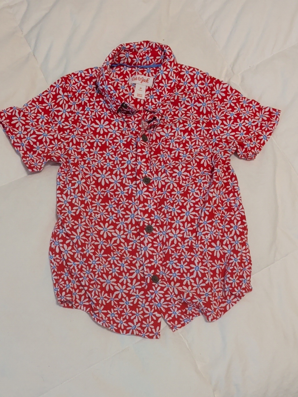 Cat & Jack Red Floral Short-Sleeve Button-Up Shirt for Kids